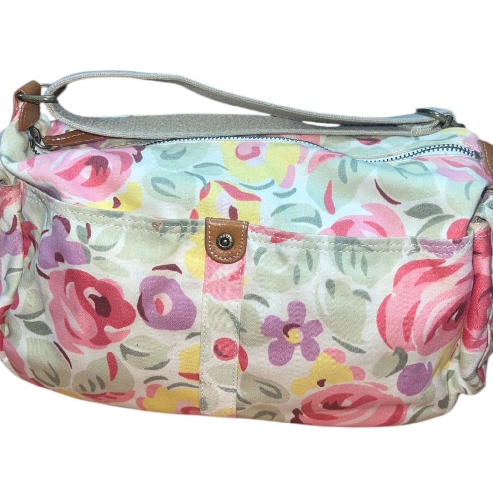 Fossil Pink and Yellow Shoulder Bag with Floral Design